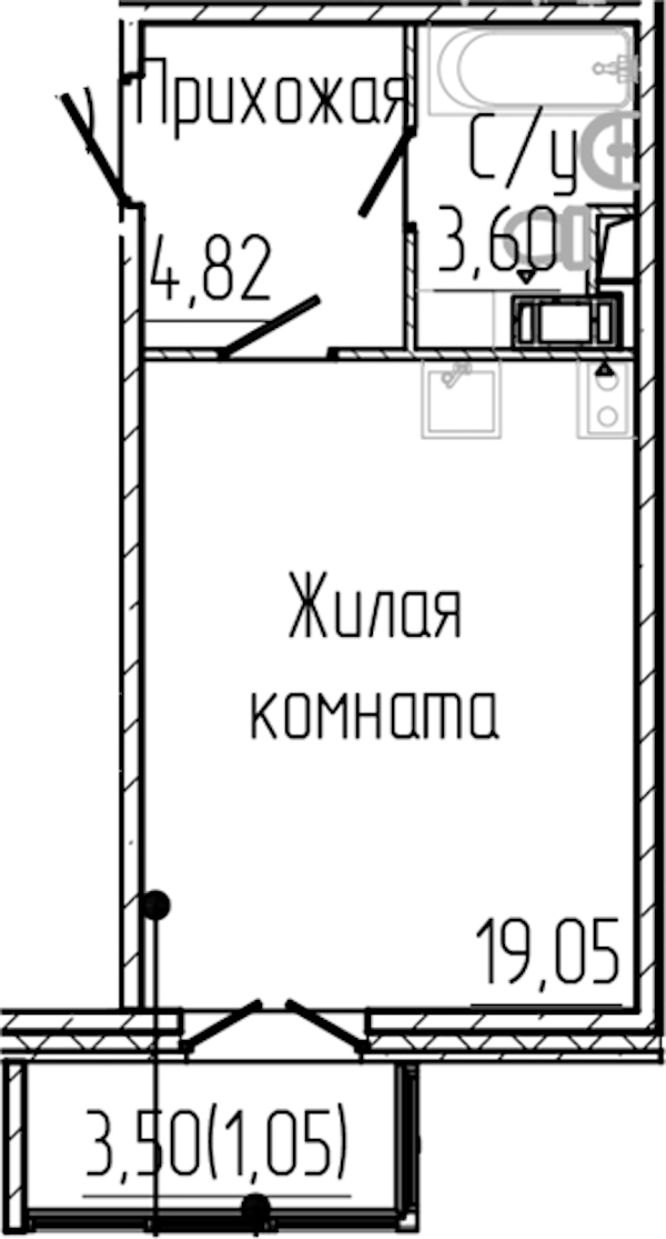 Квартира студия 28.52 м², 8/8 эт., ЖК «SERTOLOVO PARK»